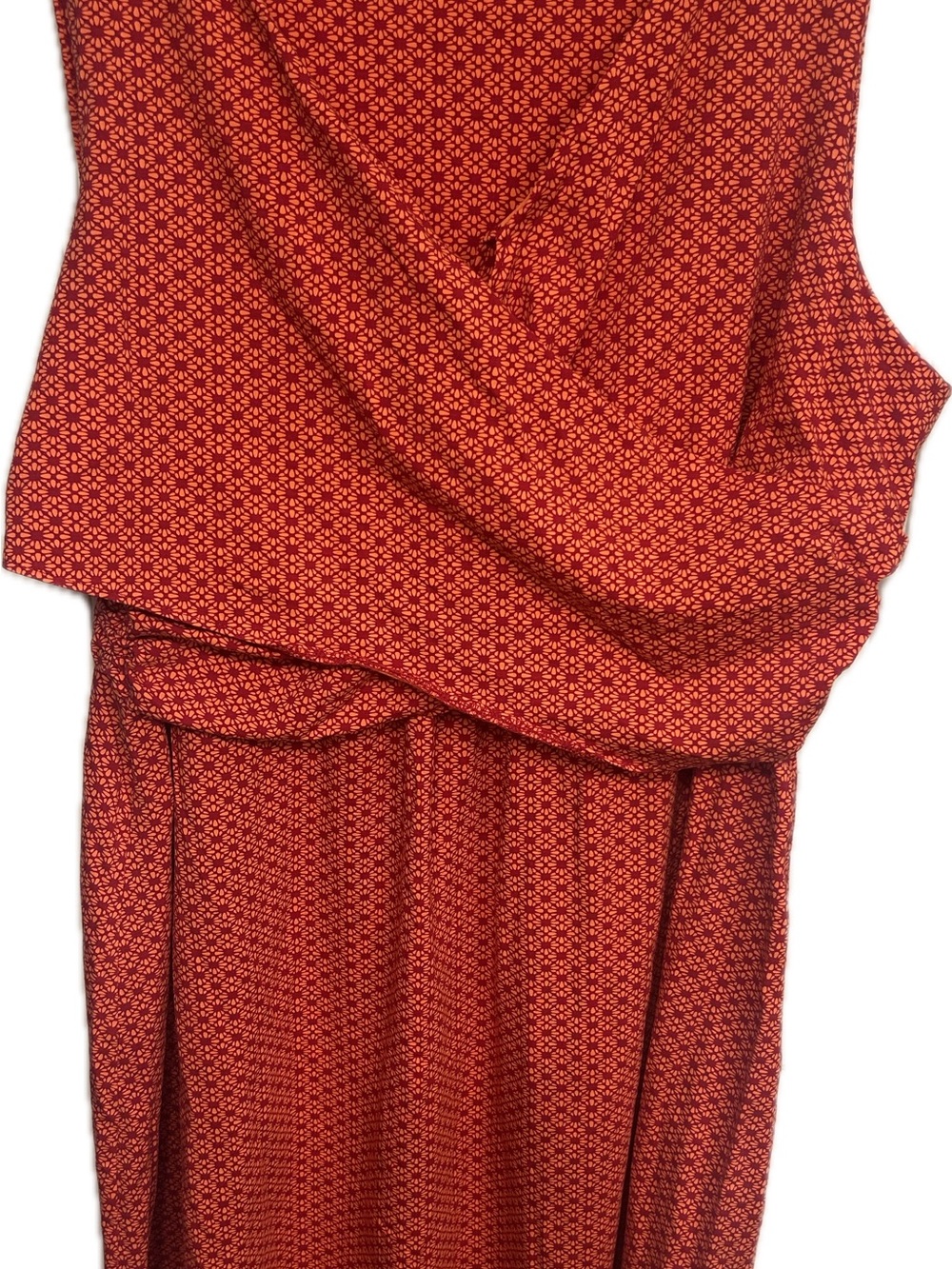 Lands' End Orange and Red Floral-Print Dress faux wrap summer dress
